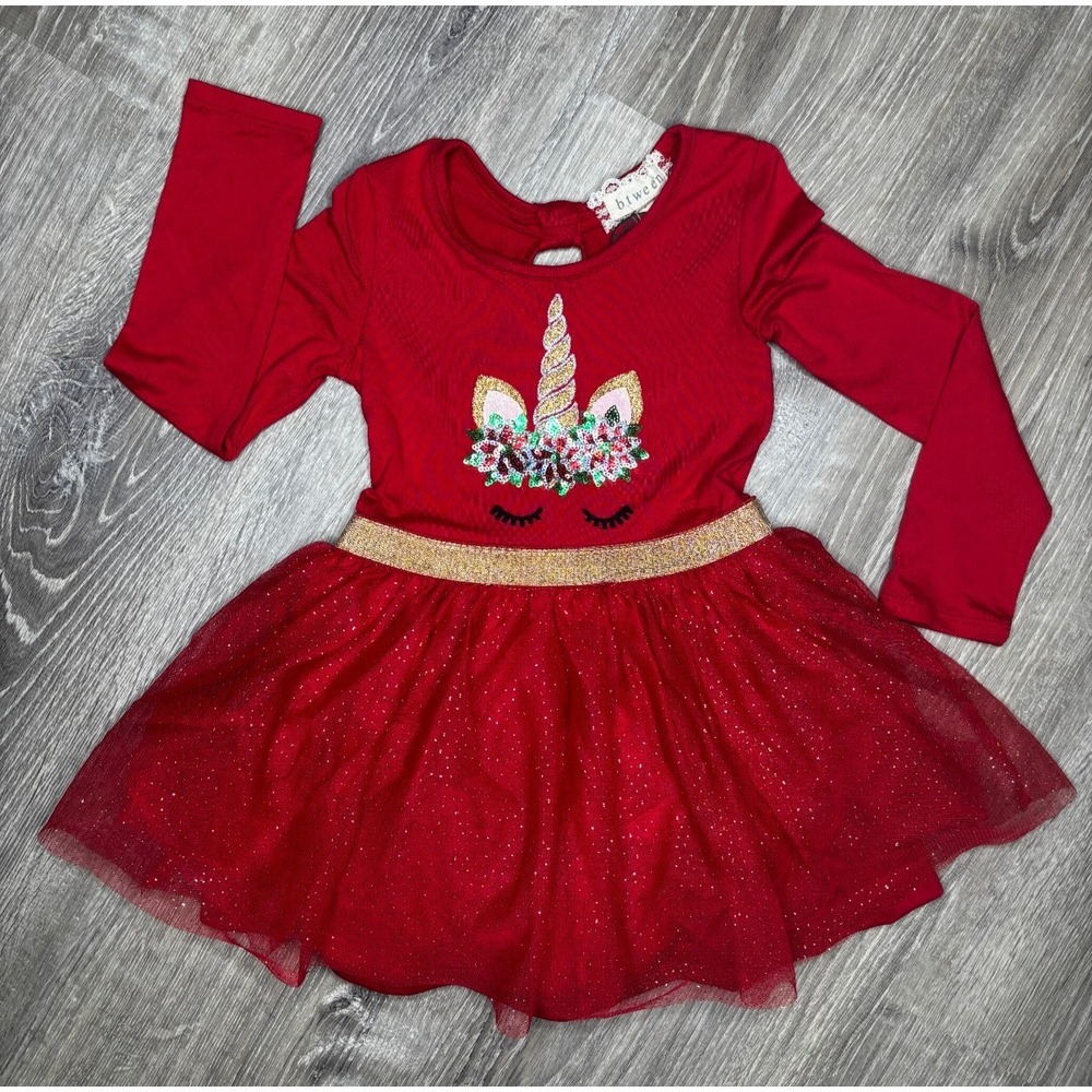 Girls Red Long Sleeve Dress Sequin Glitter Tutu Winter Christmas Holiday‎ Sz 4T